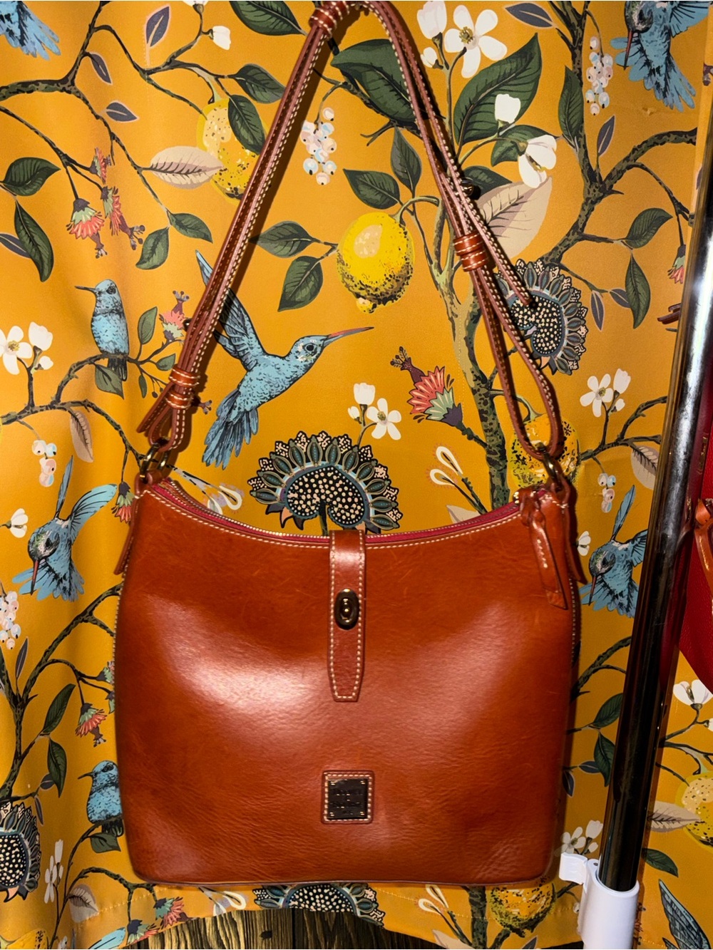 Dooney And Bourke Toscana Florentine Cognac Turnlock Hobo Purse